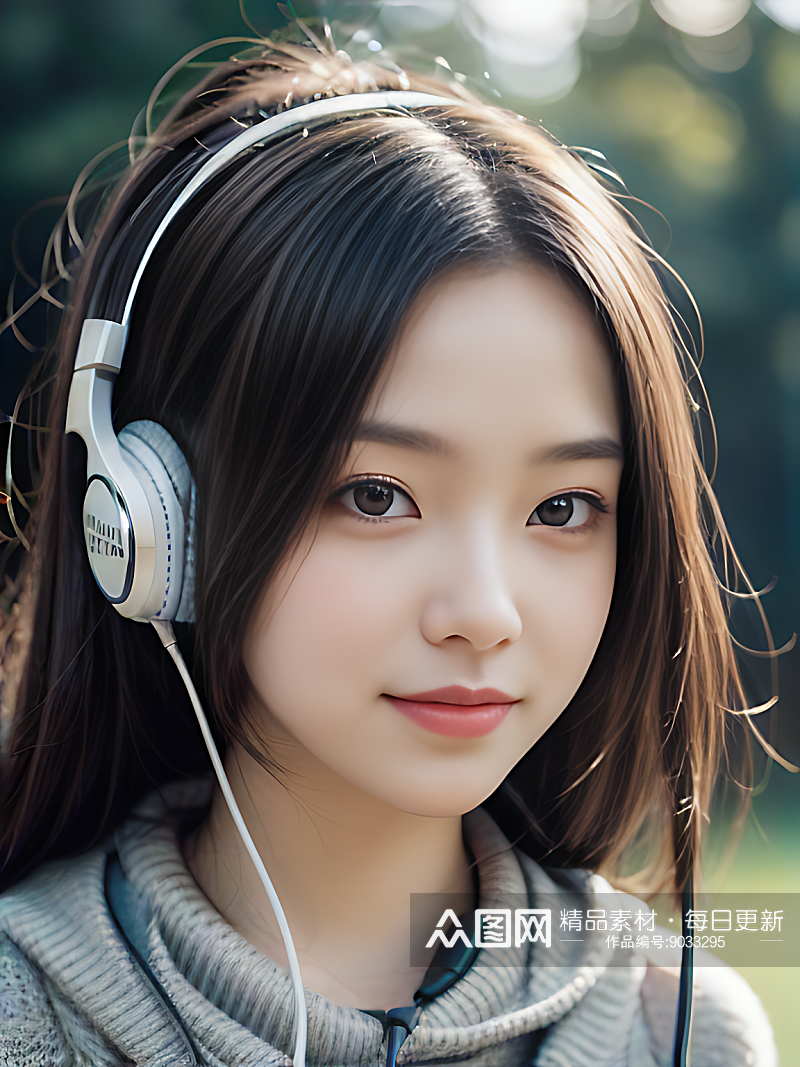 戴耳机的女孩写实摄影AI数字艺术素材