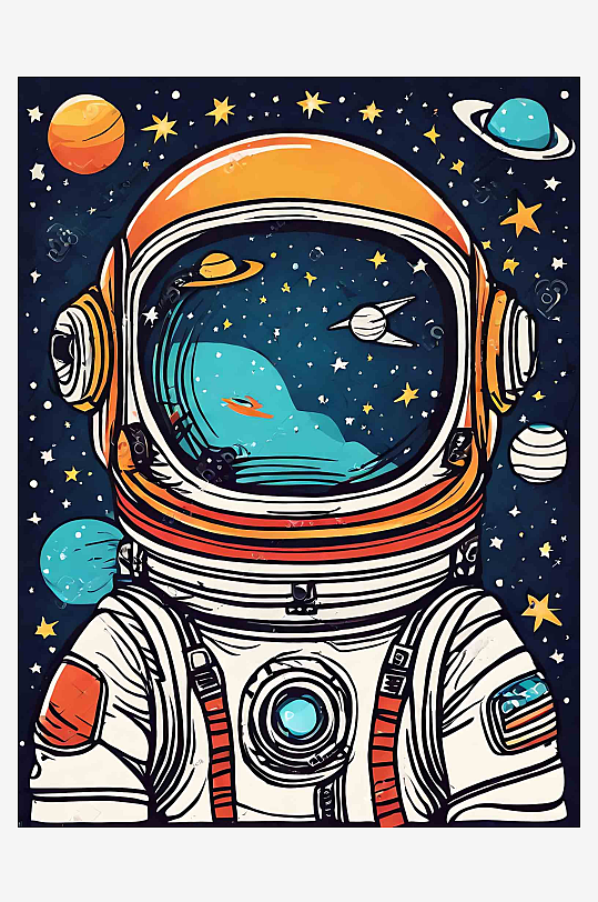 手绘彩色宇航员宇宙星空插画AI数字艺术