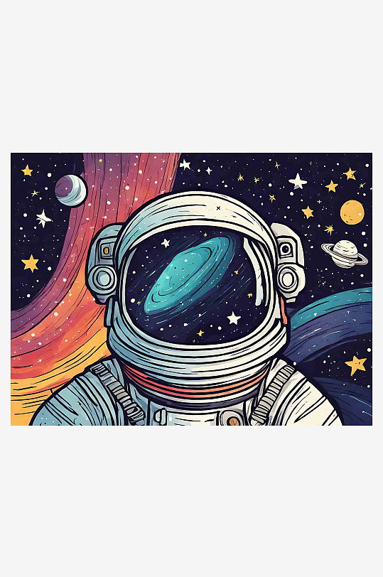 手绘彩色宇航员宇宙星空插画AI数字艺术