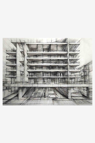 城市建筑铅笔速写AI数字艺术