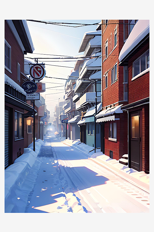 二次元冬天下雪街道AI数字艺术