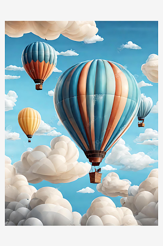 天空中的热气球插画AI数字艺术