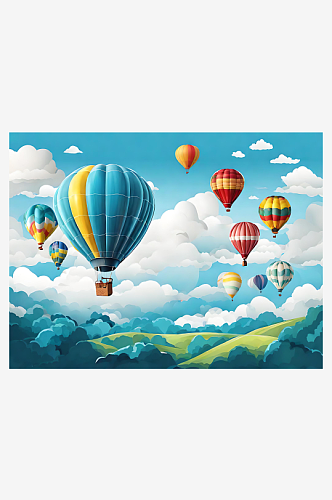 天空中的热气球插画AI数字艺术