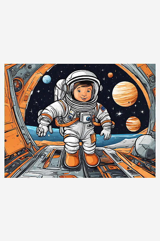 宇航员太空遨游插画AI数字艺术