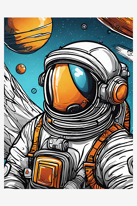 宇航员太空遨游插画AI数字艺术