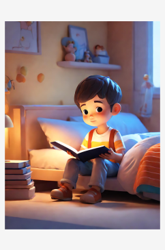 C4D在床上看书的男孩AI数字艺术