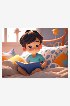 C4D在床上看书的男孩AI数字艺术