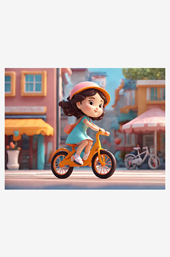 C4D骑自行车的女孩AI数字艺术