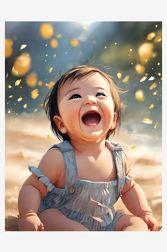 二次元大笑的婴儿插画AI数字艺术