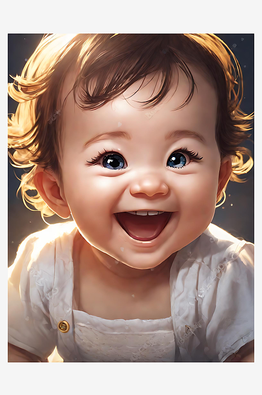 二次元大笑的婴儿插画AI数字艺术