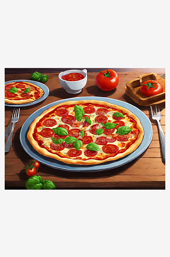 二次元番茄培根披萨AI数字艺术