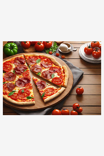 二次元番茄培根披萨AI数字艺术