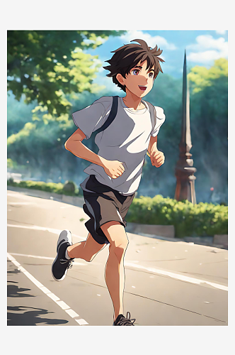 动漫风跑步的男孩AI数字艺术