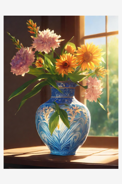 写实风被阳光照射的一瓶花AI数字艺术