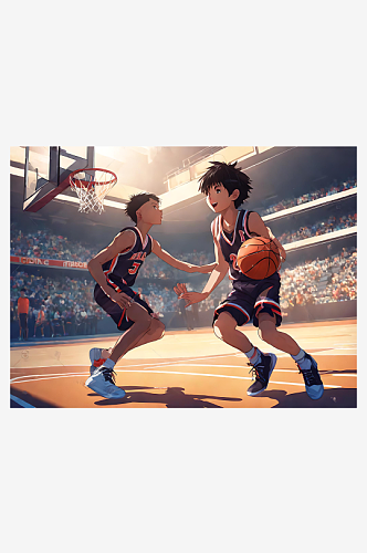 动漫风打篮球的男孩AI数字艺术