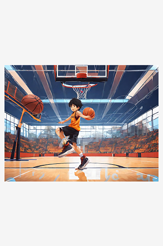 动漫风打篮球的男孩AI数字艺术