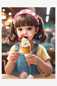 二次元吃雪糕的小女孩AI数字艺术