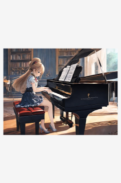 二次元弹钢琴的女孩AI数字艺术