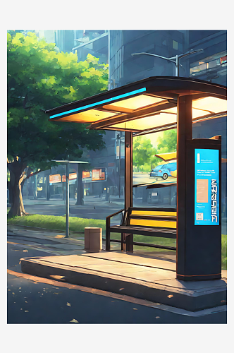 二次元公交车站AI数字艺术