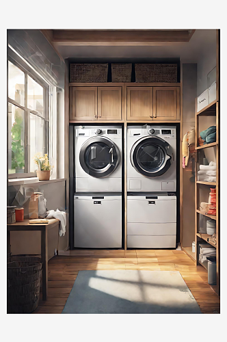 二次元现代洗衣房AI数字艺术