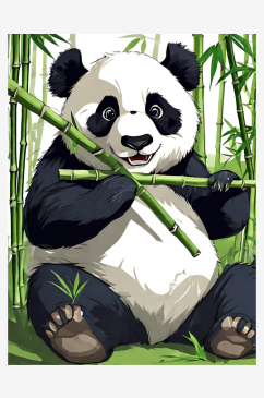 卡通风吃竹子的熊猫AI数字艺术