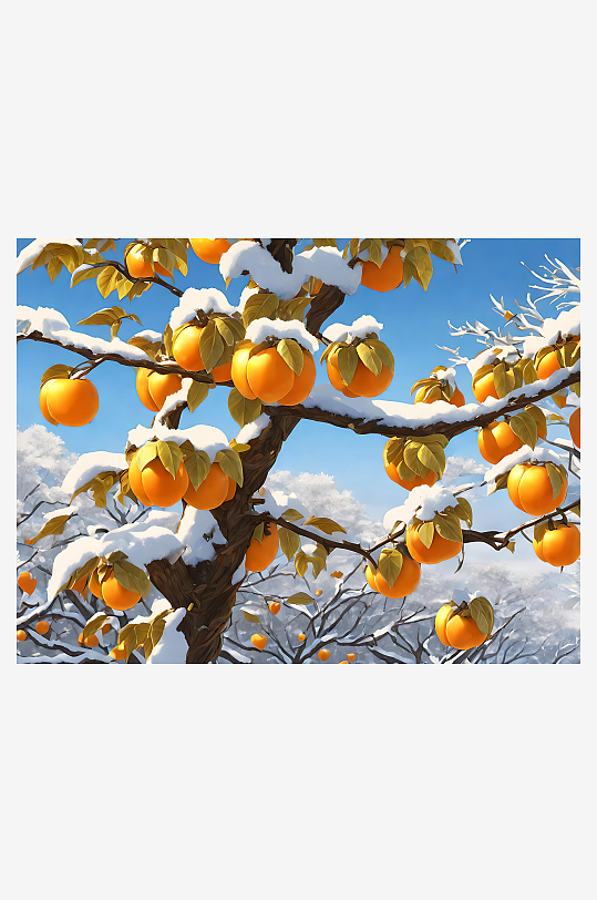 写实风冬天的柿子树AI数字艺术
