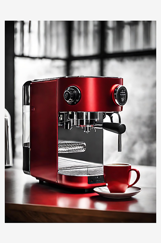 写实风一台红色咖啡机AI数字艺术