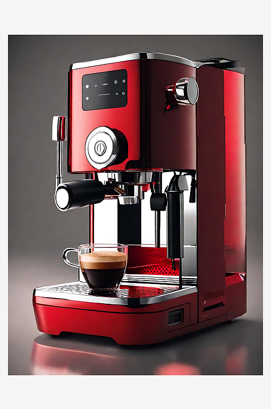 写实风一台红色咖啡机AI数字艺术