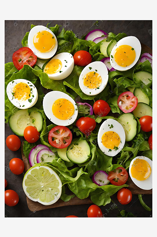 摄影风鸡蛋蔬菜沙拉AI数字艺术