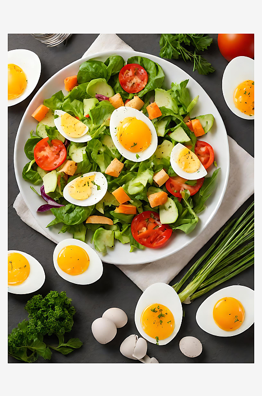 摄影风鸡蛋蔬菜沙拉AI数字艺术