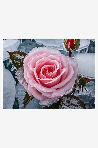 摄影风冰中玫瑰AI数字技术