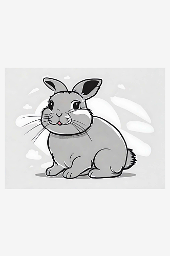 黑色线条的兔子AI数字艺术