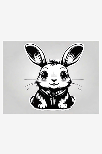 黑色线条的兔子AI数字艺术
