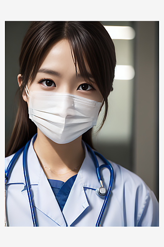 AI数字艺术戴口罩的女医生写实摄影