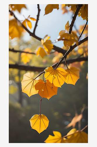 秋天银杏树枝写实摄影AI数字艺术