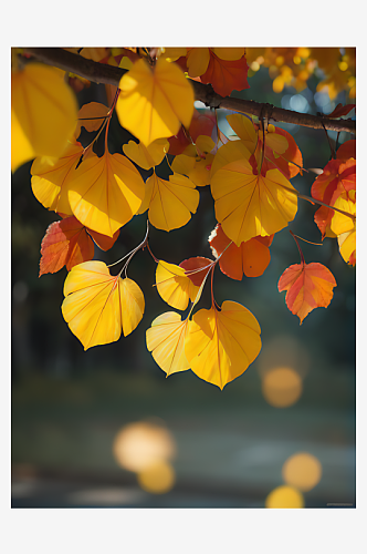 秋天银杏树枝写实摄影AI数字艺术