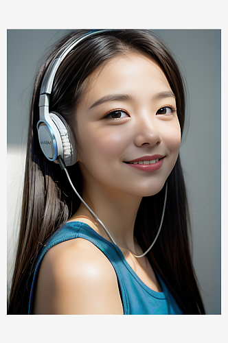 AI数字艺术戴耳机的女孩写实摄影