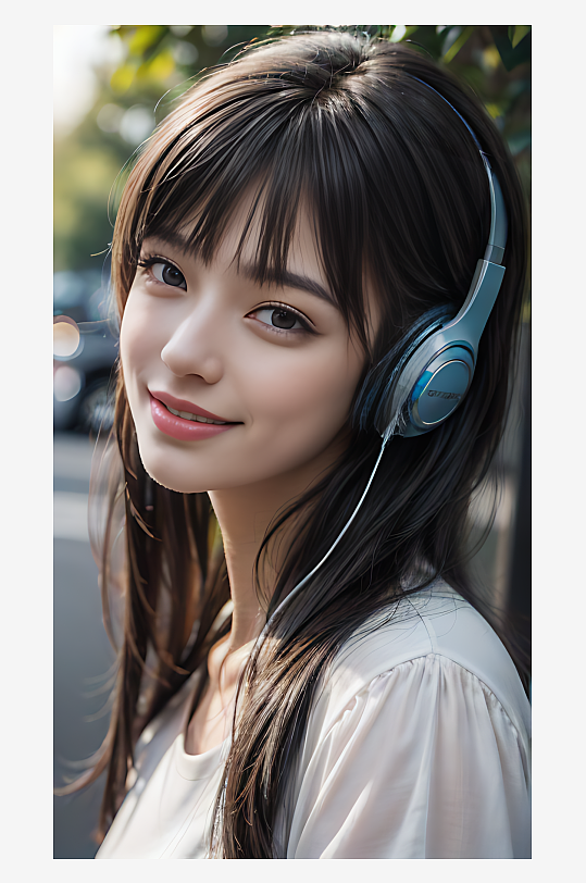 AI数字艺术戴耳机的女孩写实摄影