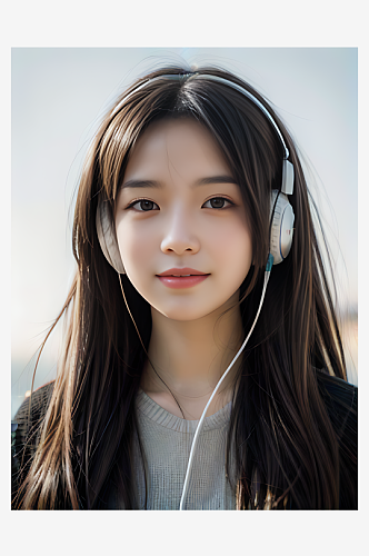 戴耳机的女孩写实摄影AI数字艺术