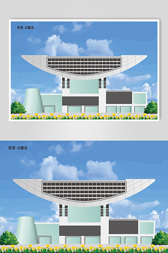 扁平化矢量香港地标建筑凌霄阁插画