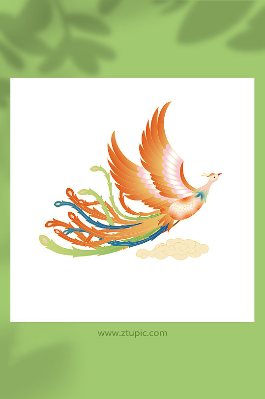 国潮风五彩凤凰元素神鸟插画
