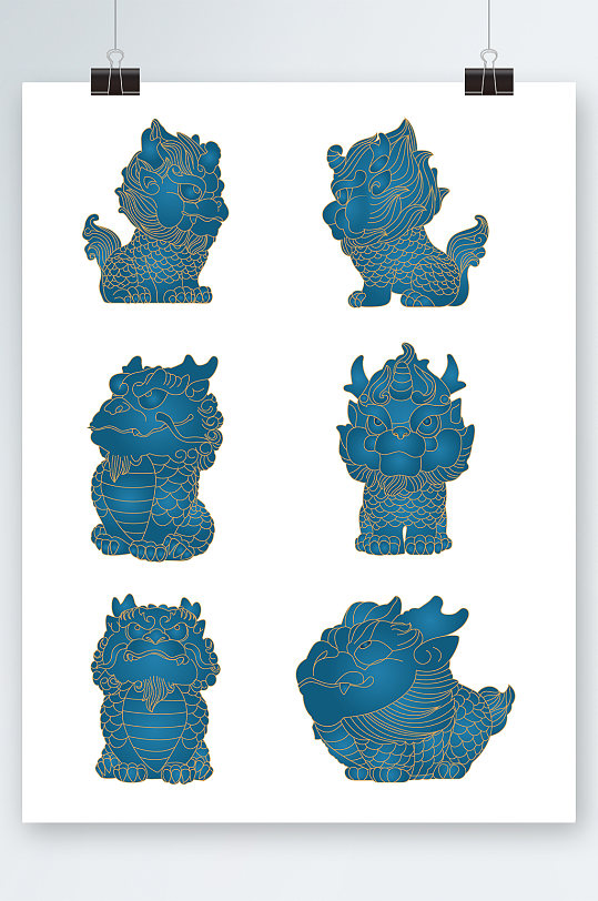 金线简约麒麟神兽元素插画