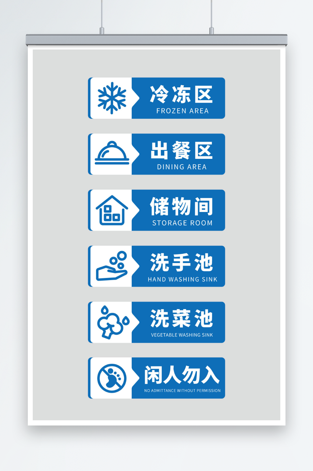 简约蓝色厨房区域标识牌门牌素材