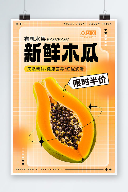 時(shí)尚簡(jiǎn)約酸性新鮮木瓜水果海報(bào)