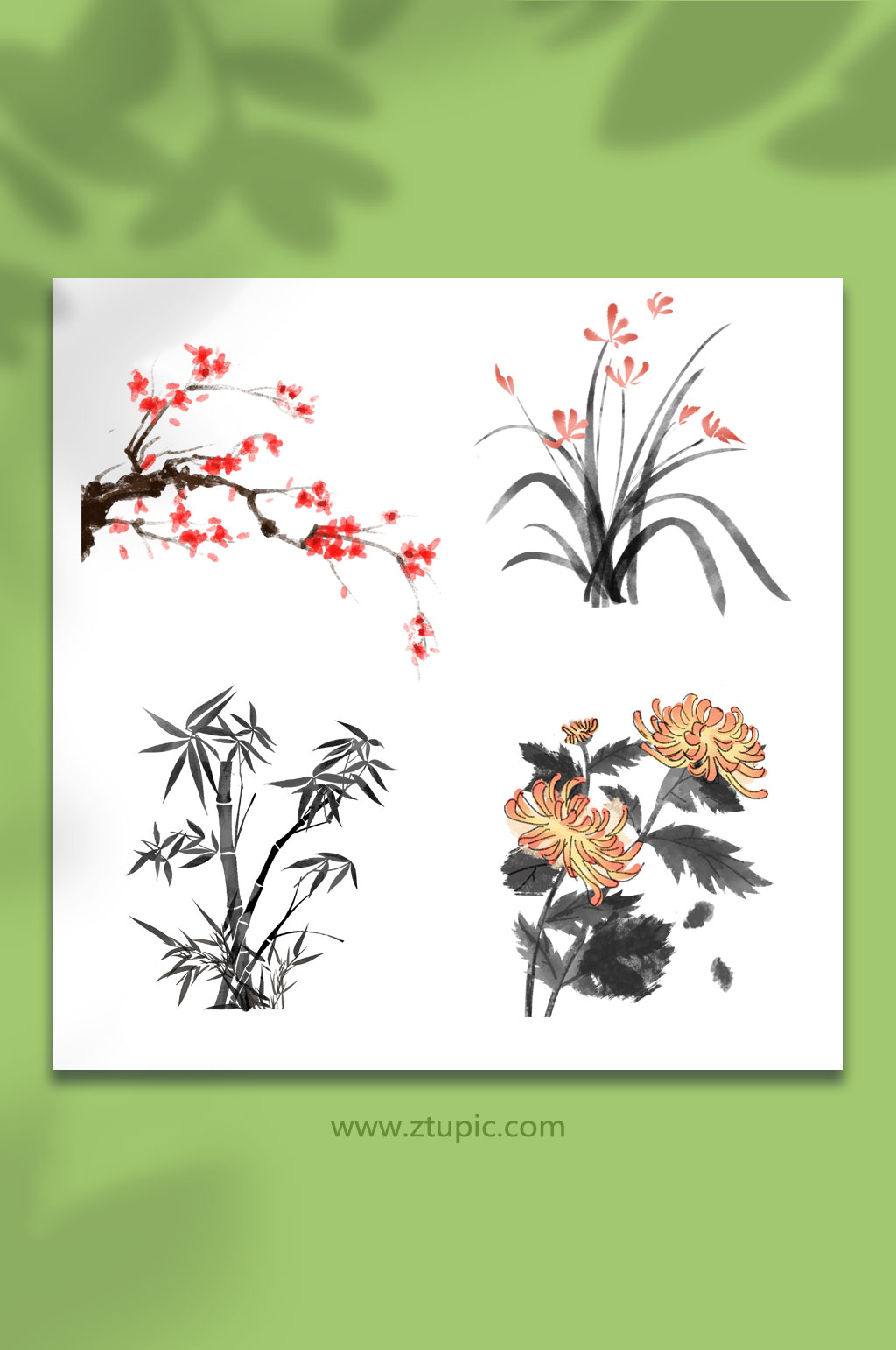 梅蘭竹菊中國風元素插畫素材