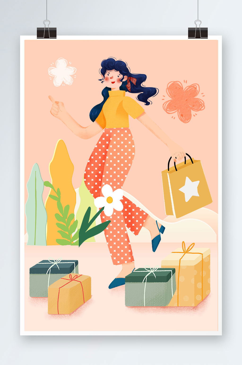 女生购物妇女节人物插画素材