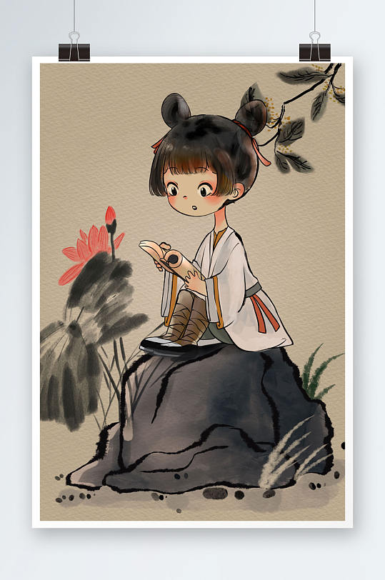 中国风儿童读书阅读图书人物插画-众图网