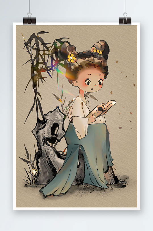 中国风儿童读书阅读图书人物插画-众图网