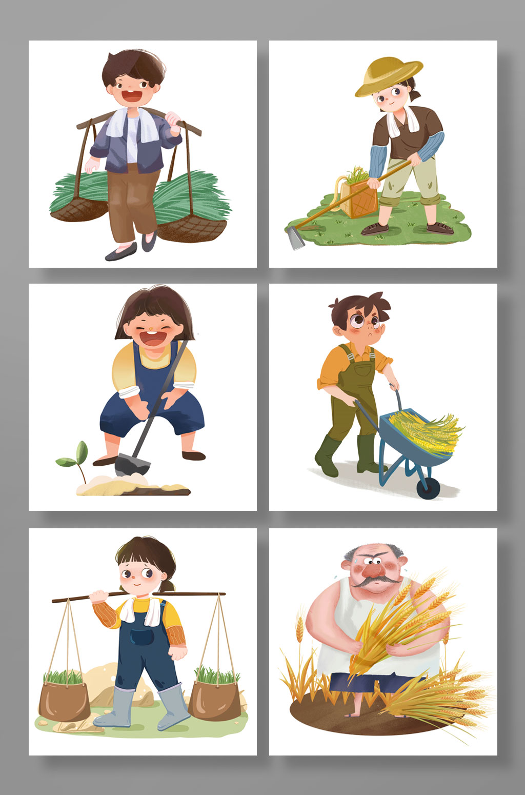 丰收农民农耕种植元素插画素材