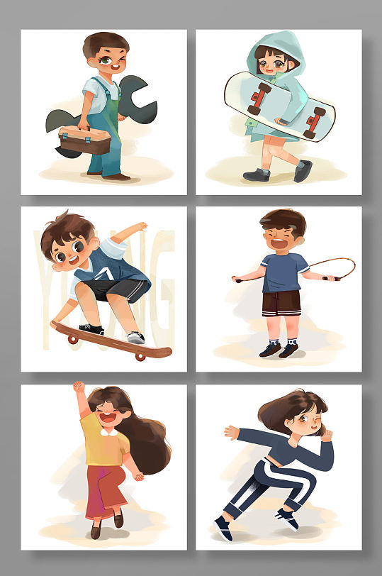 五四青年节人物元素插画-众图网